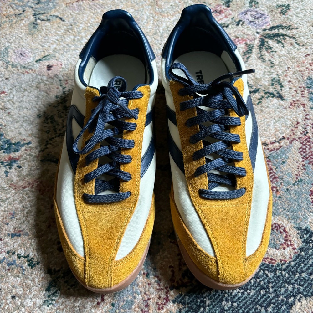 Tretorn Rawlins 2 Suede Vintage style sneakers Yellow/Navy/Cream size 8.5 womens